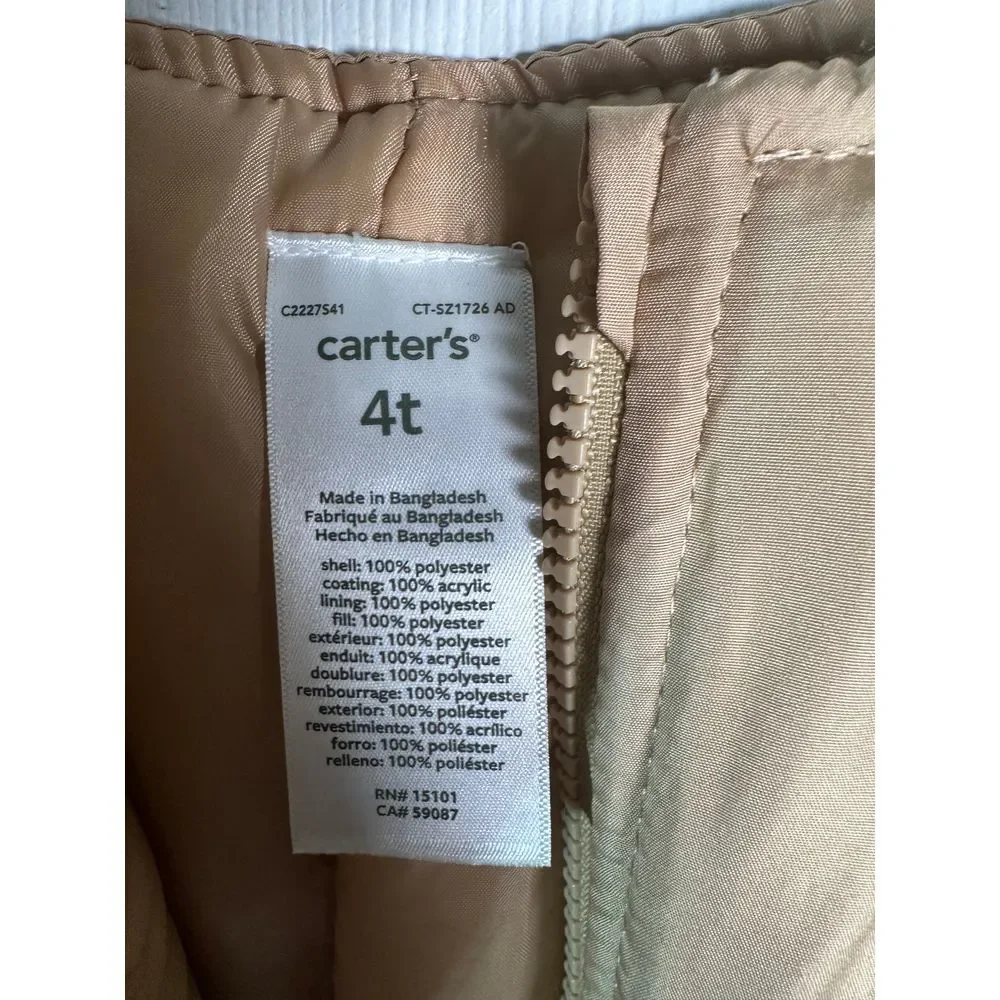 Carter's Kids Snow Bib Overalls‎ Insulated Winter Ski Pants Snowsuit 4T Beige